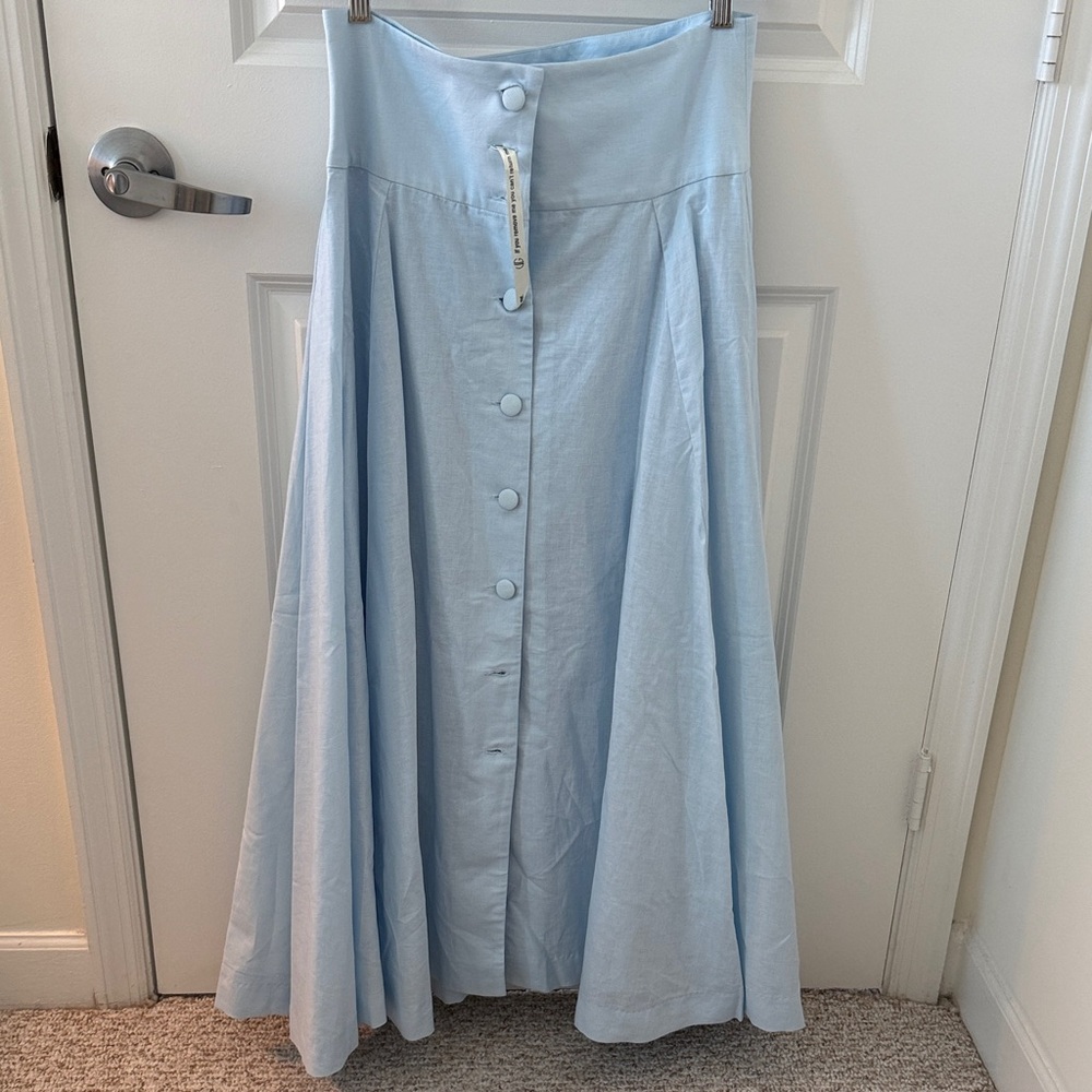Vita Grace Rossala Linen Button Top and Skirt in Sky Blue - Size Large NWT - Picture 3 of 9